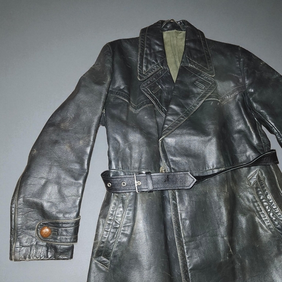 WW2 ORIGNAL GERMAN WEHRMACHT OFFICER LEATHER GREATCOAT Fischer Trachten Kleidung - Picture 4 of 13